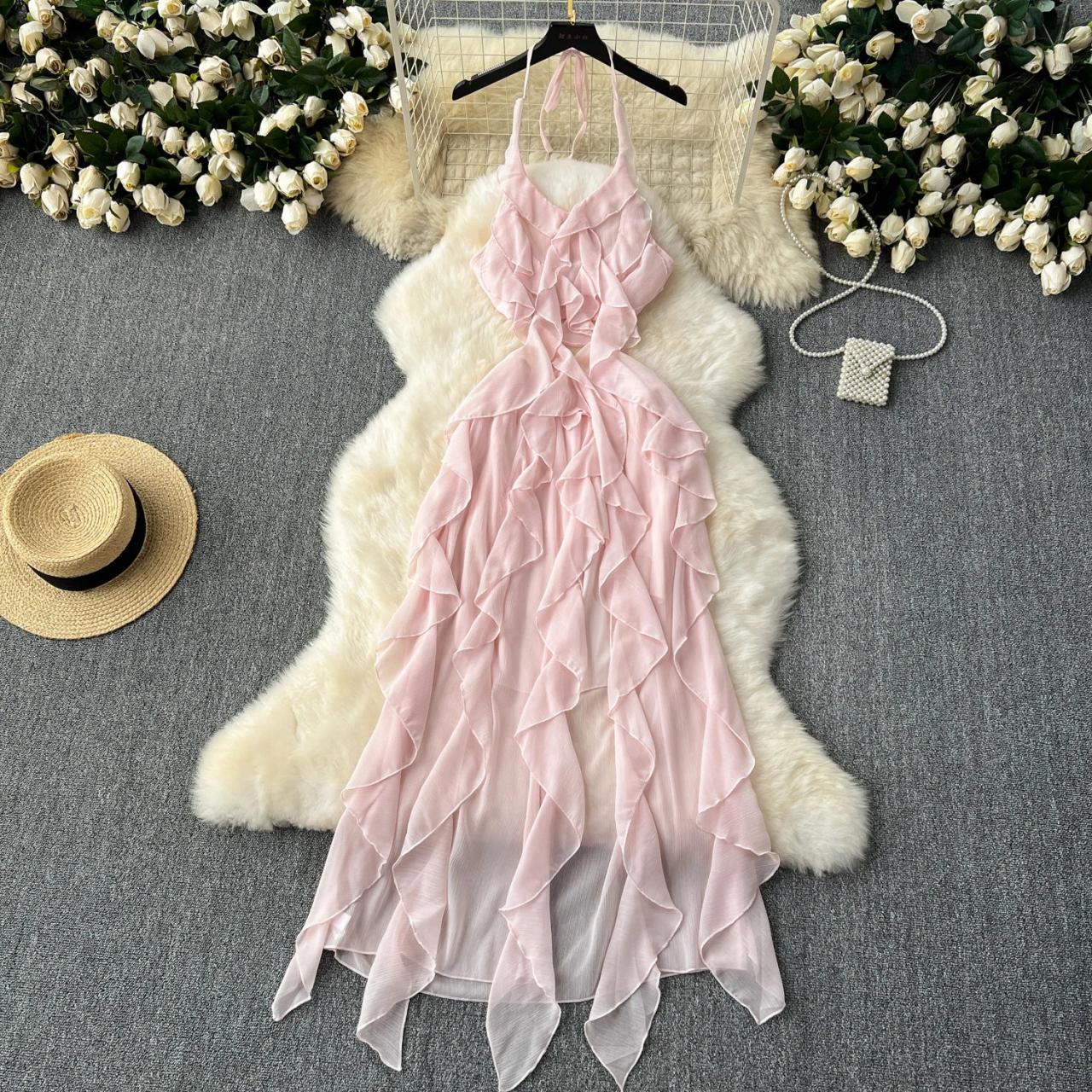 Ruffled Layers Hot Pink Halter Maxi Dress Ruffled Layers Hot Pink Halter Maxi Dress