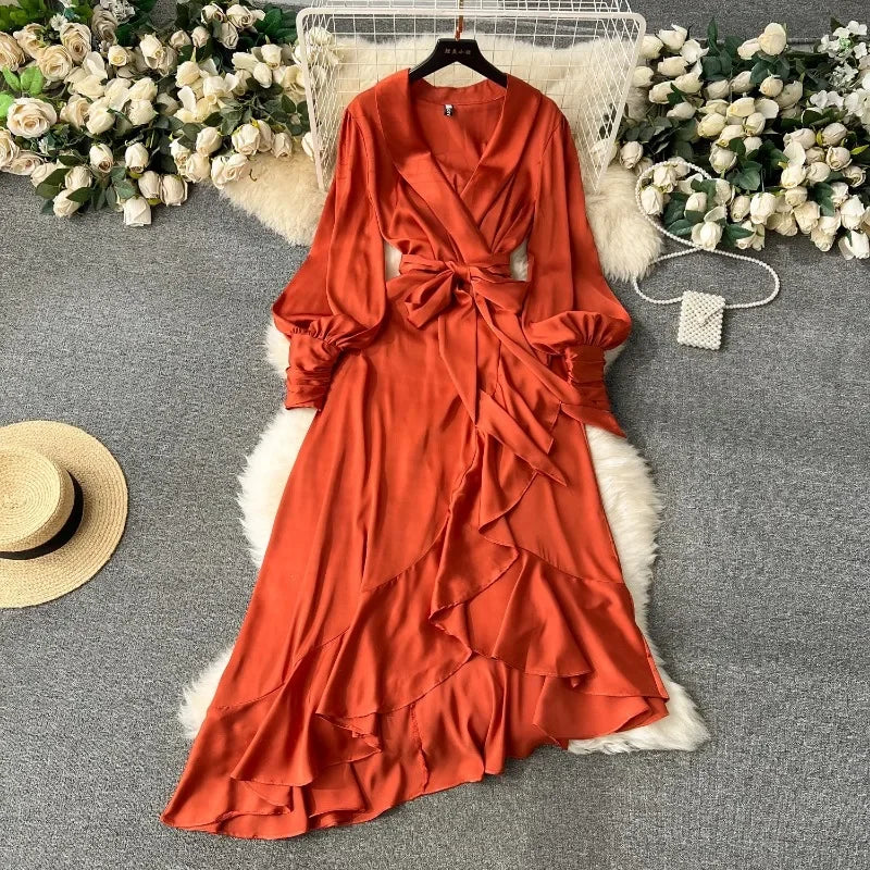 Ruffle wrap dress long sleeve top