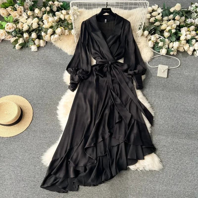 fitted lace wedding dress Women's Plus Size Serena Satin Long Sleeve Wrap Dress main image 1