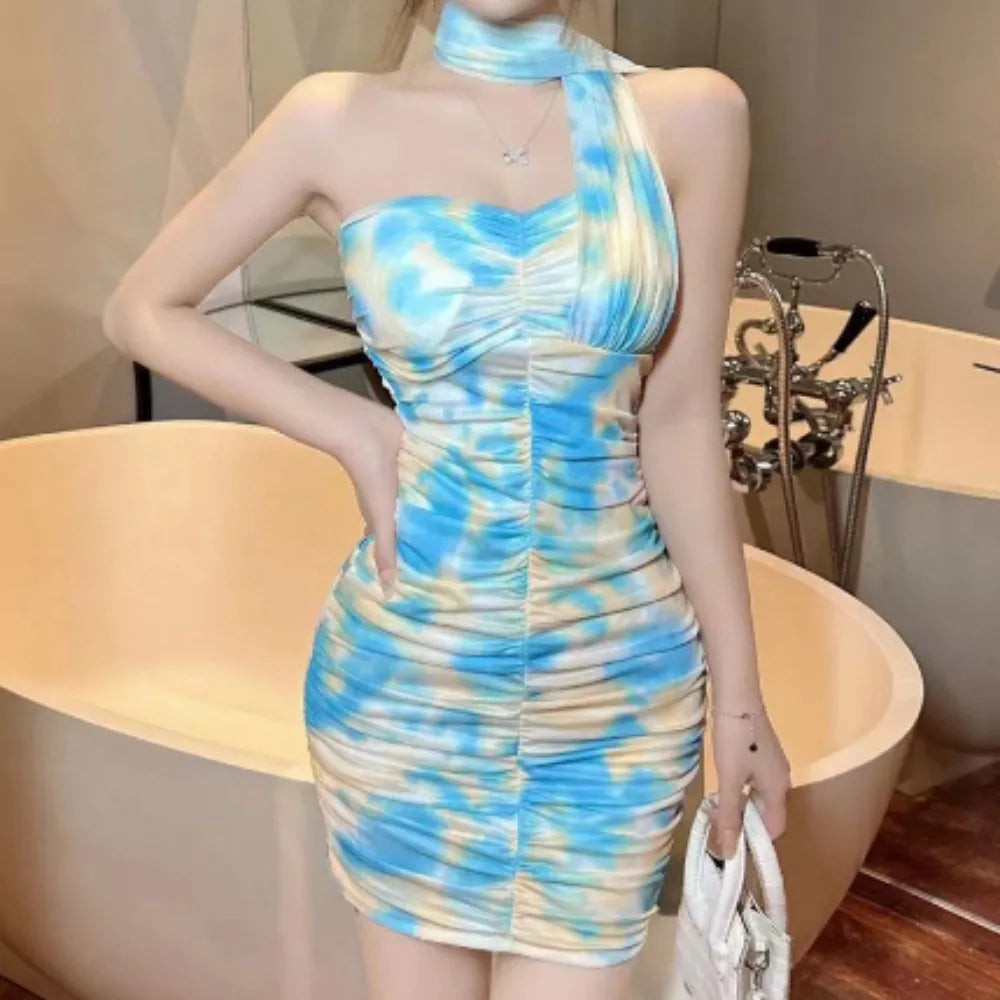 Strapless Tie-dye Bodycon Dress With Scarf on Luulla