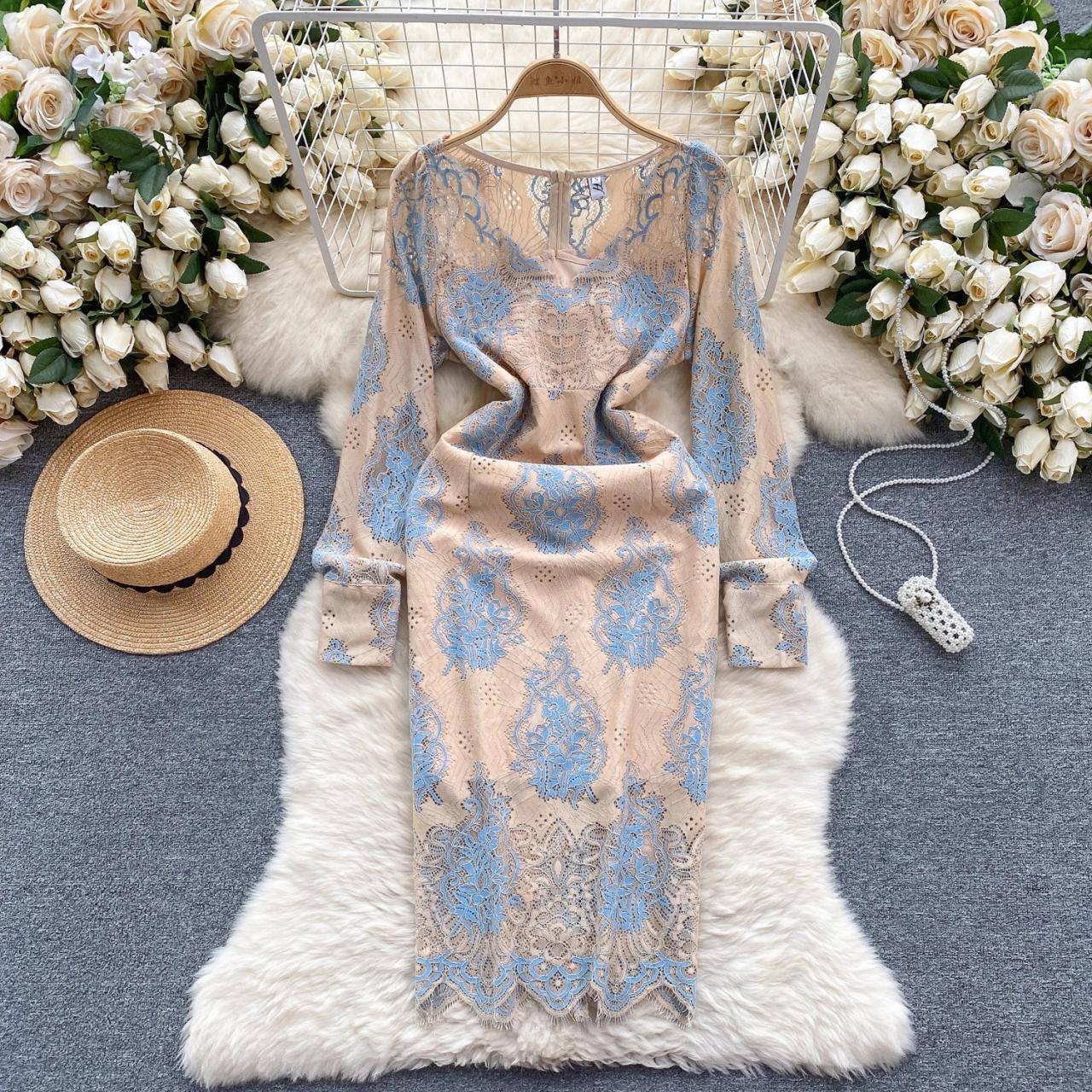blue dress for baby girl Blue Beaded Lace Cape Sleeve Mini Dress main image 0