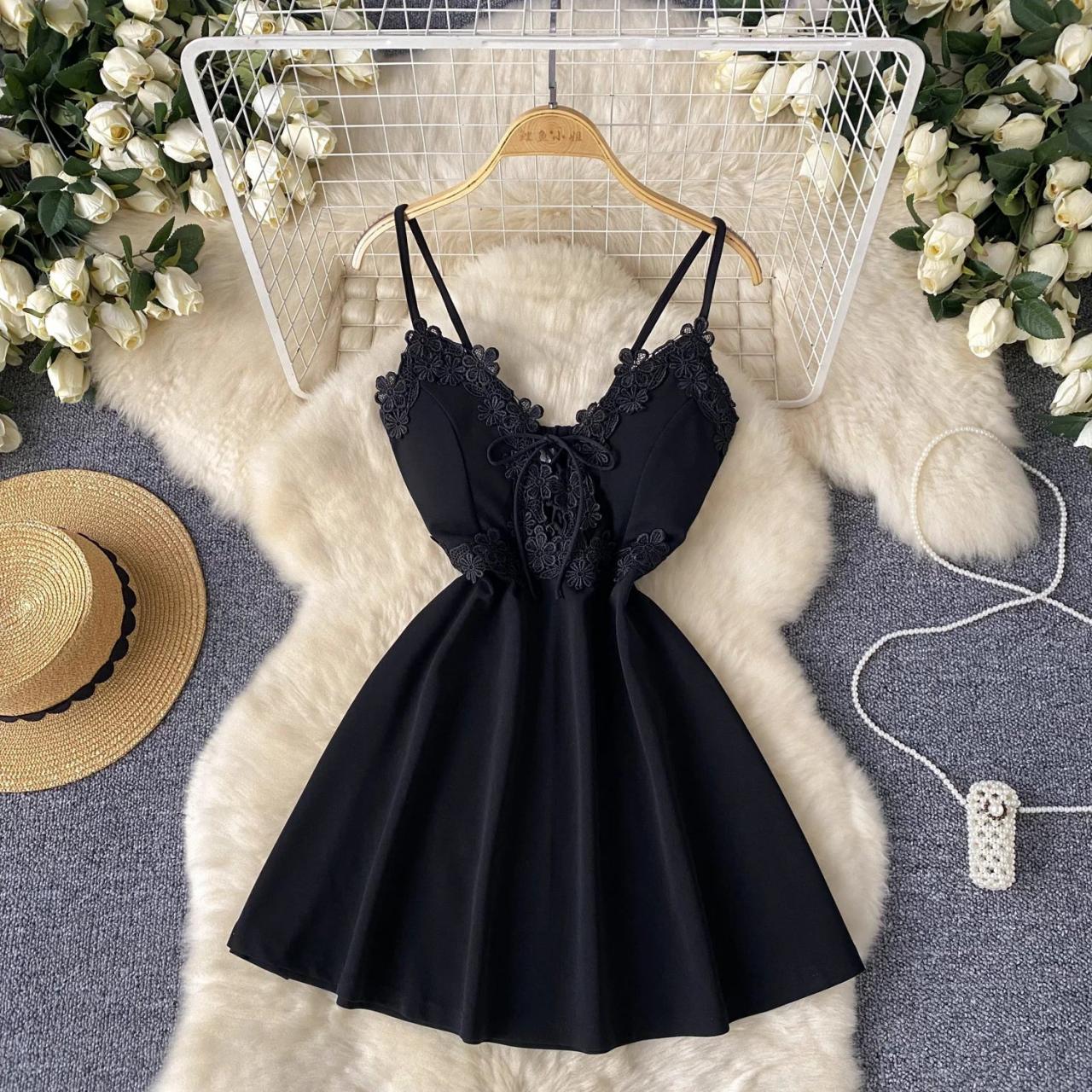 Delicate Lace Strappy Black Mini Dress Delicate Lace Strappy Black Mini Dress