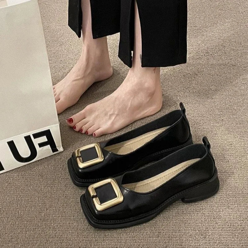 Womens Black Buckle Square Toe Loafers Shoes on Luulla
