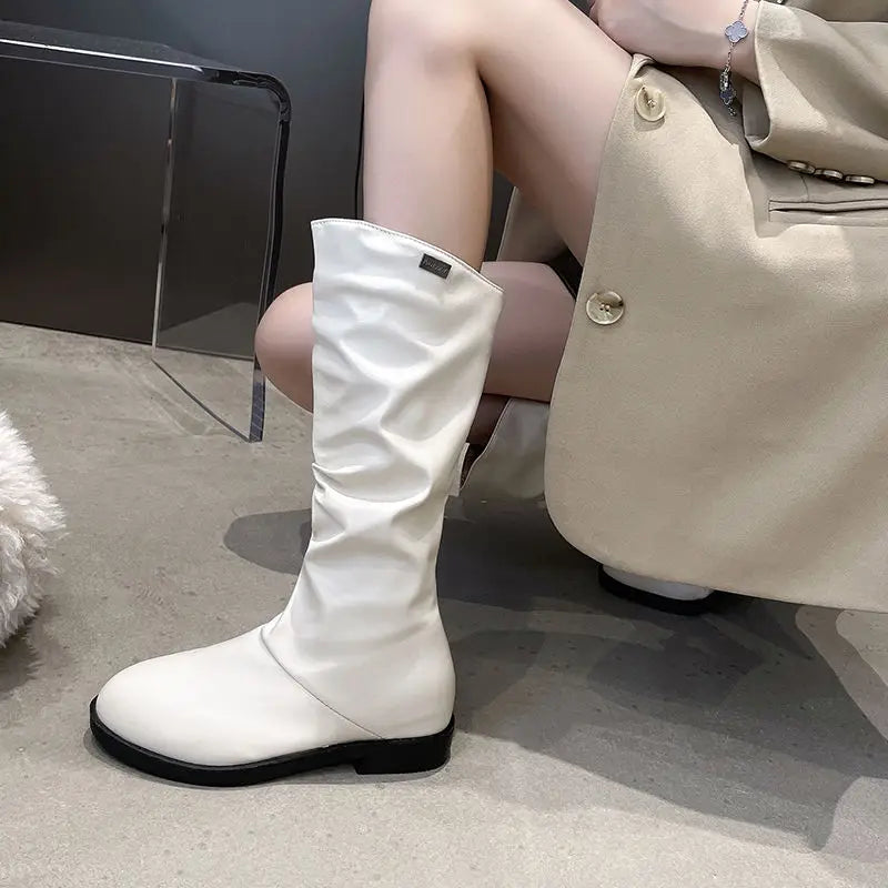 White leather slouch boots cheap