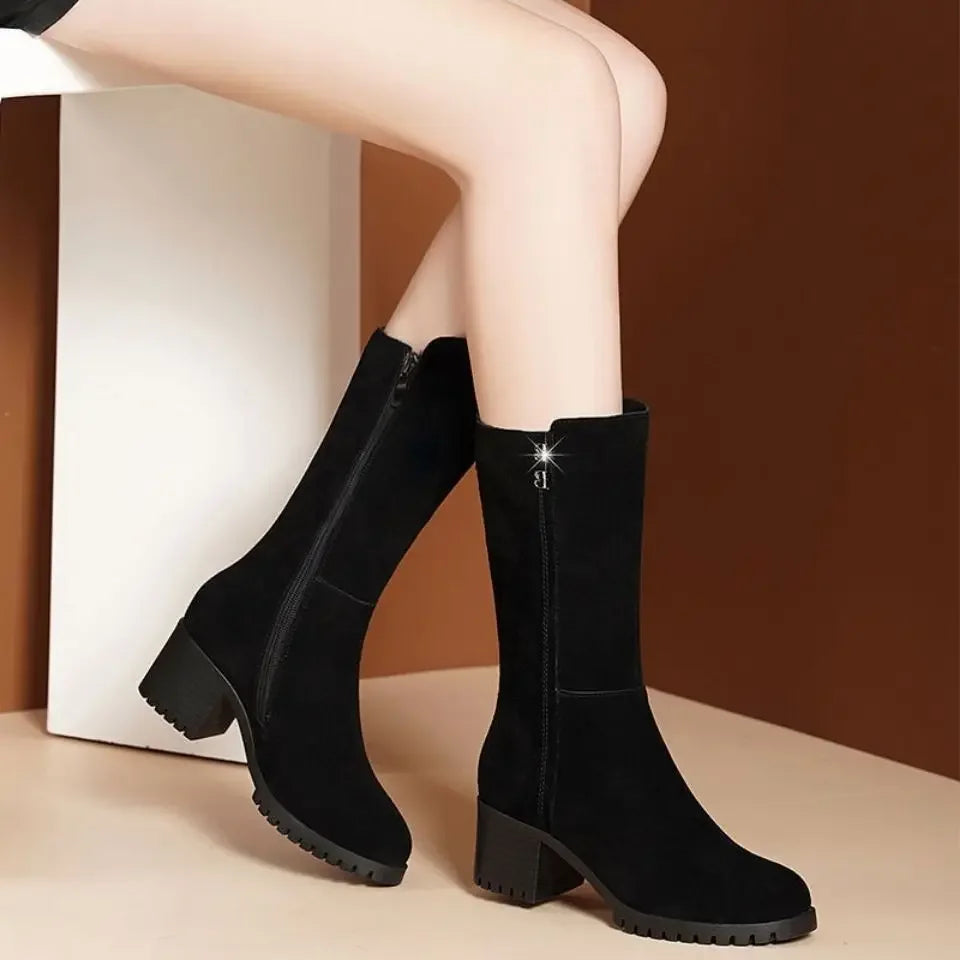womens black mid calf dress boots Women's Off The Trail Mid-Calf Faux Leather Boots in Black