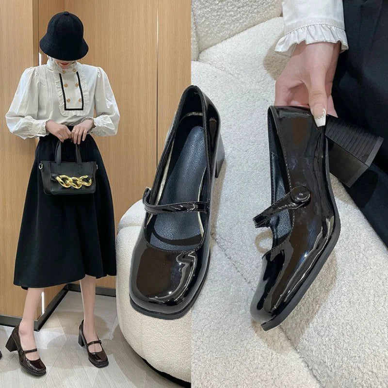 Black Patent Leather Mary Jane Block Heels on Luulla