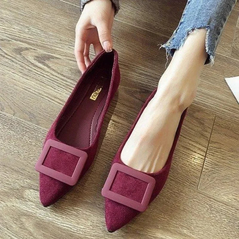 Elegant Burgundy Suede Flats With Decorative Buckle on Luulla