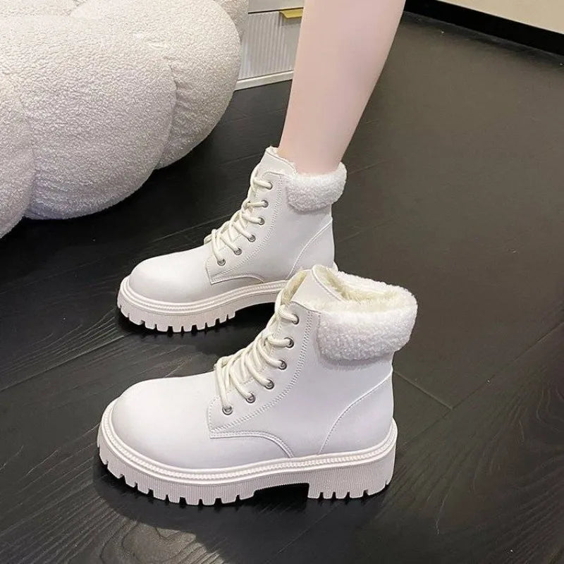 Womens Winter Fur Lined Lace Up Ankle Boots