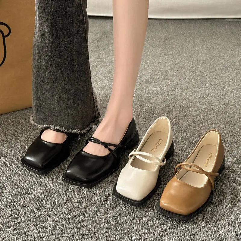 Womens Black Square Toe Mary Jane Shoes on Luulla