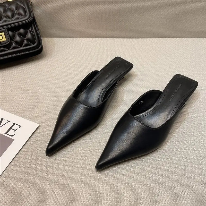 Elegant Black Pointed Toe Slip-on Mules Shoes on Luulla