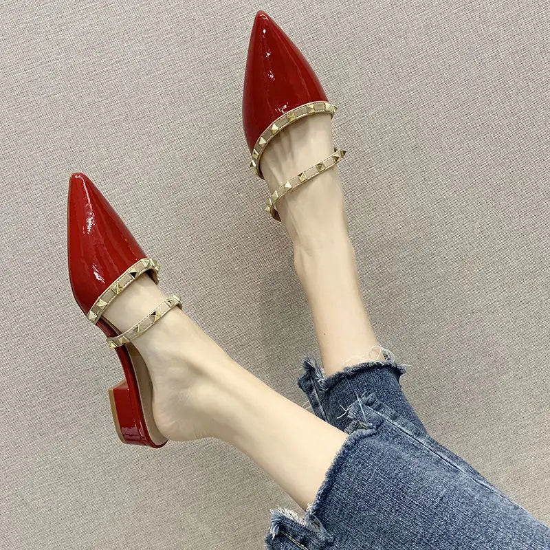 Red block heel mules outlet