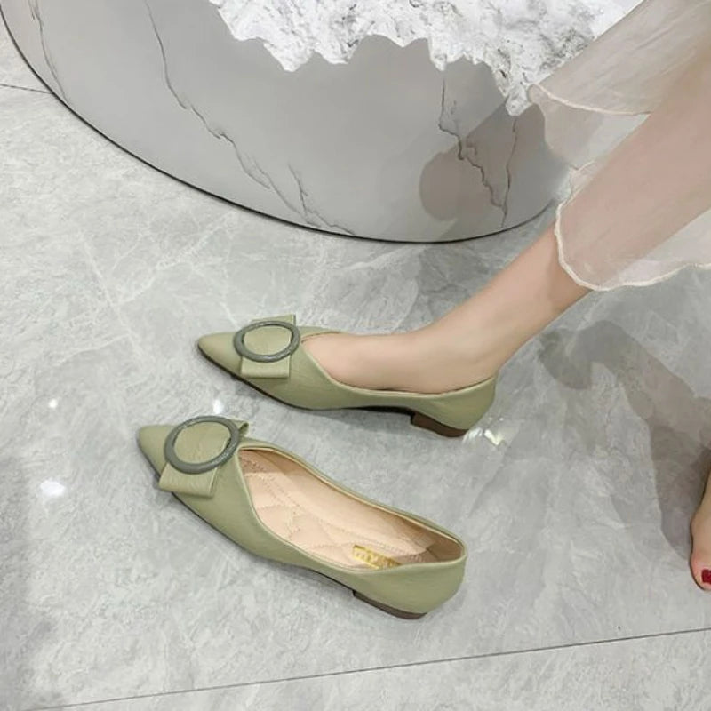 Chic Olive Green Pointed Toe Ballet Flats