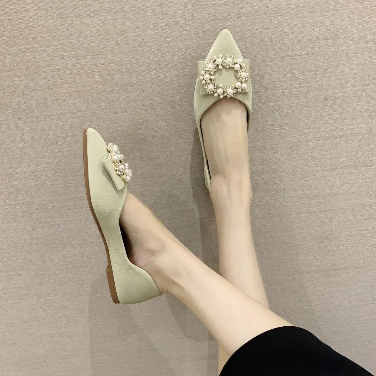 Pearl embellished flats shop