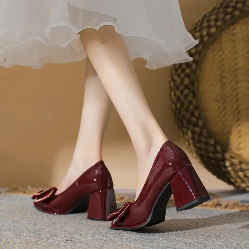 Maroon block heel shoes hotsell