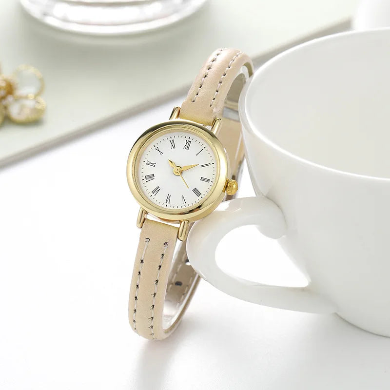 Women\'s New Strap Watch Beige /Gold Ladies Classic Round Gold Tone Case Beige Cuff Bracelet  main image 4