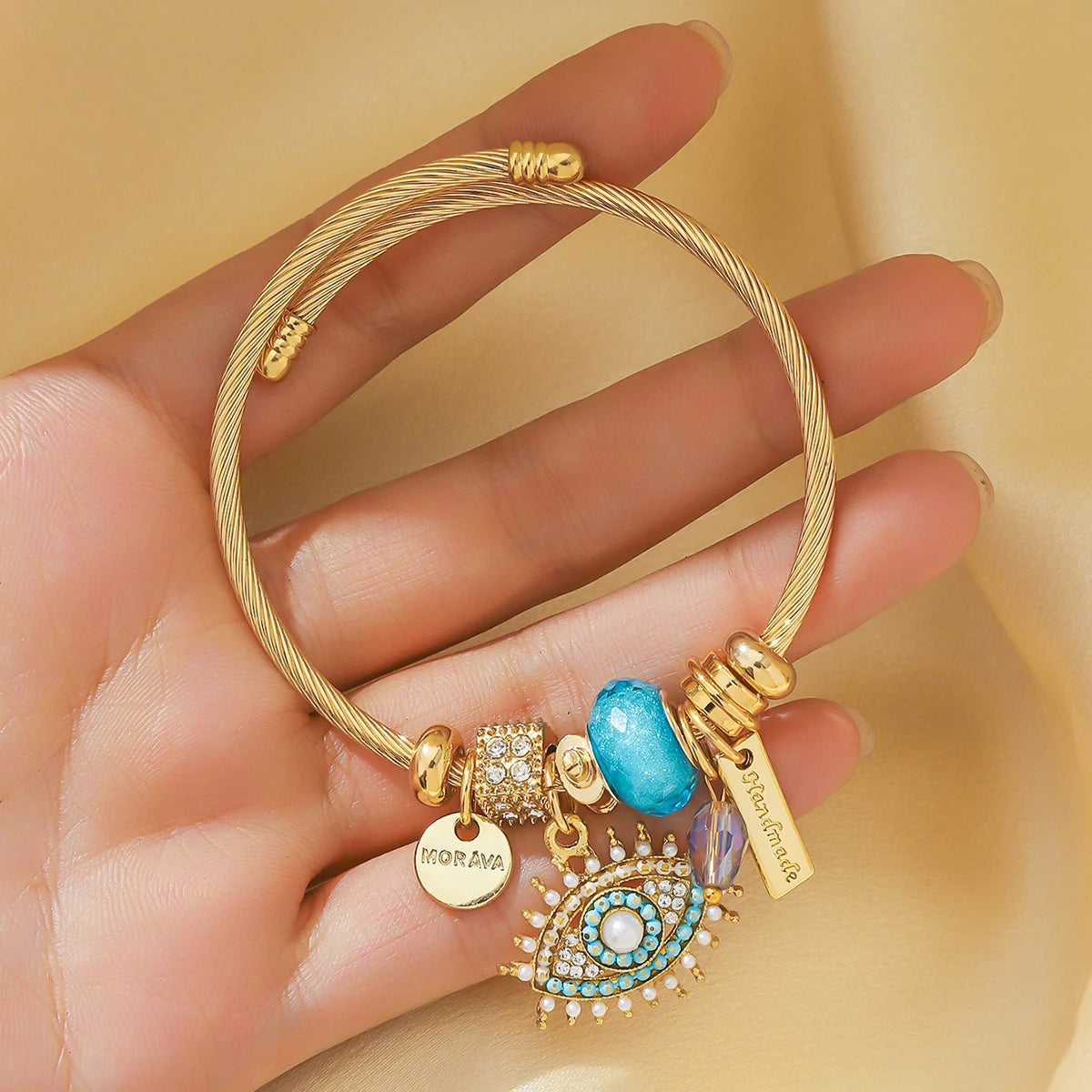 Elegant Gold Charm Bracelet With Evil Eye on Luulla