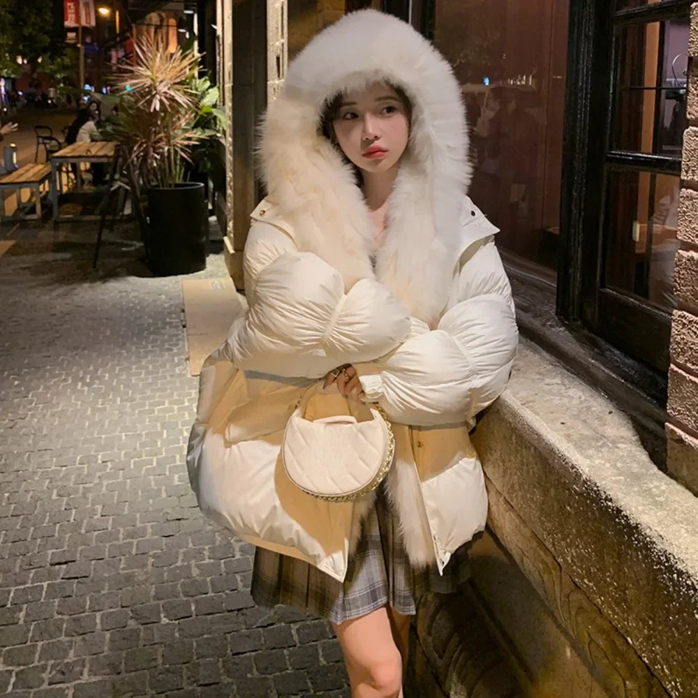 Cozy Oversized White Puffer Jacket With Hood on Luulla