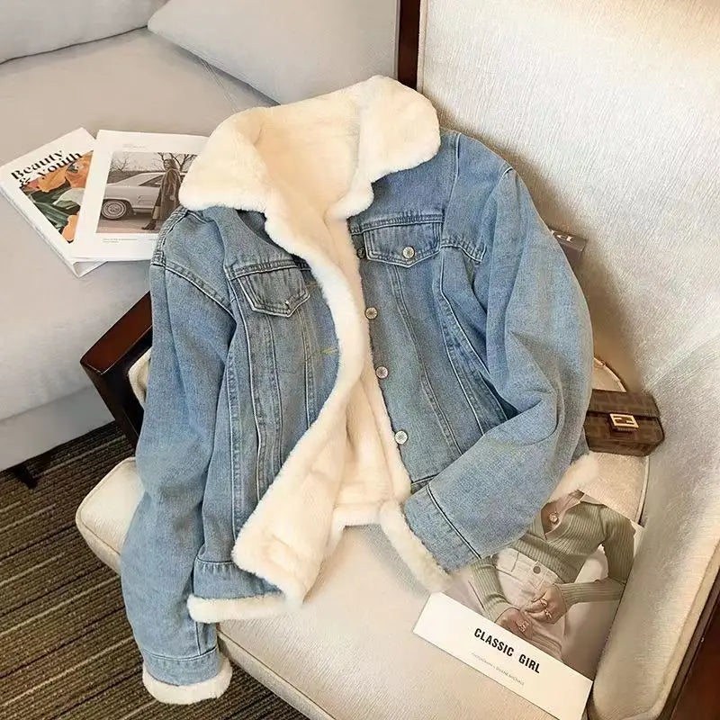 Cozy Denim Jacket with Plush Lining Interior