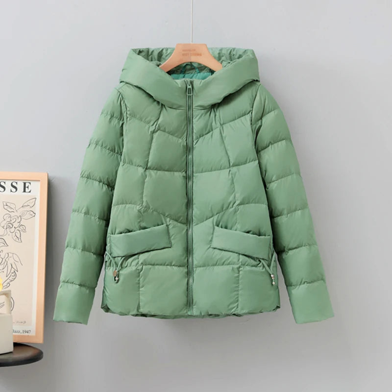 Cozy Green Hooded Quilted Womens Winter Jacket