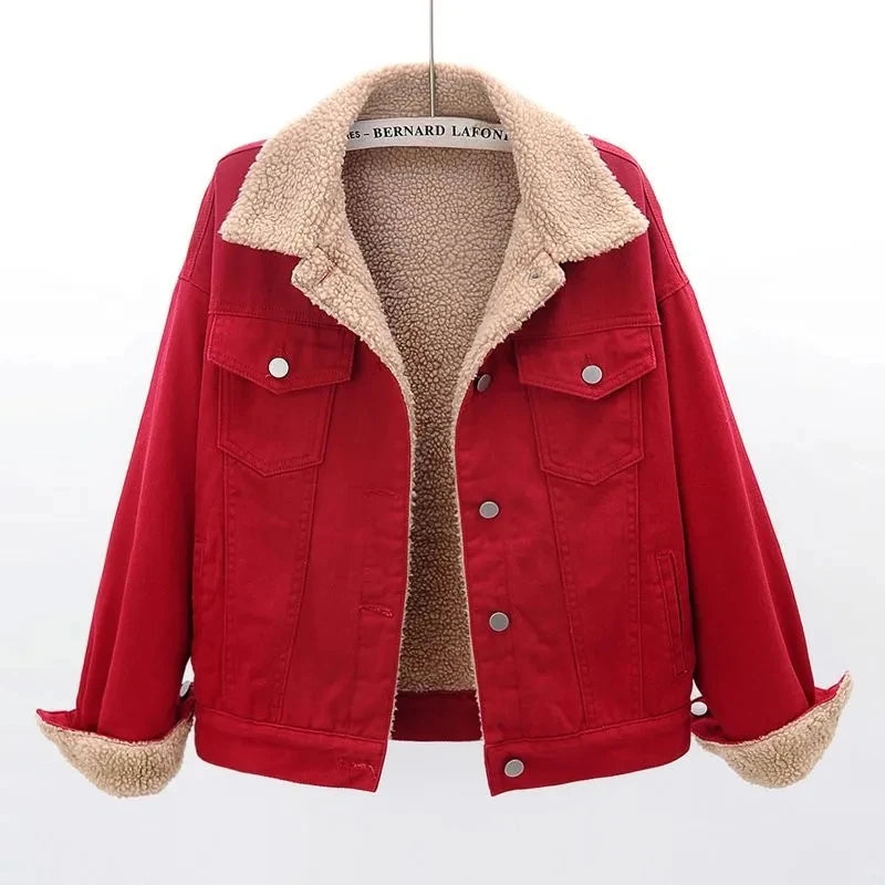 Red denim jacket ladies sale