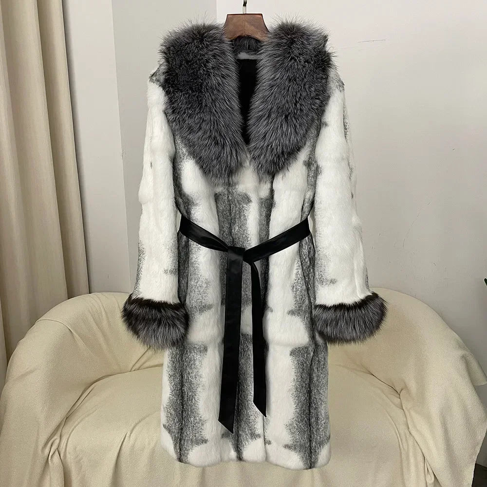 2024 Autumn And Winter Women's Thick Fur Coat True Fox Fur Collar Coat  Rabbit Hair One-piece Lon on Luulla