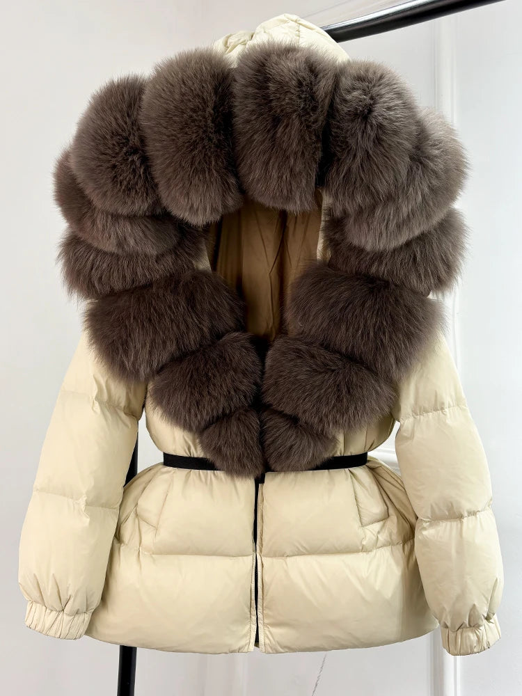 Faux Suede Fur Collar Down Jacket