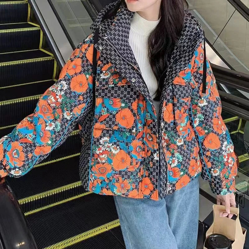 Patterned puffer coat cheap
