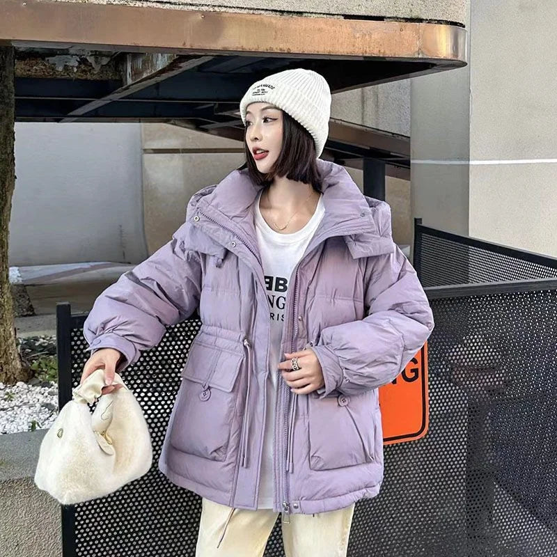 Women's Mid-length Hooded Puffer Jacket Female Winter Coat Korean