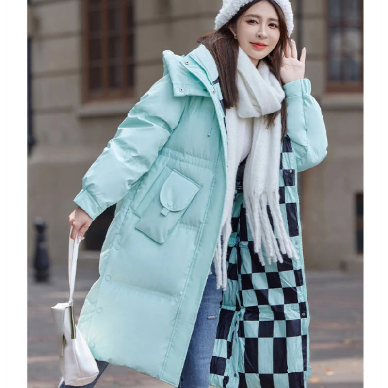 Mint Green Long Quilted Winter Coat Fashionable on Luulla