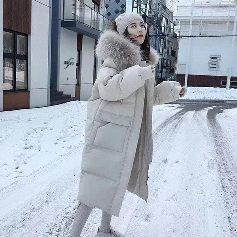 Winter Long White Hooded Fur Coat