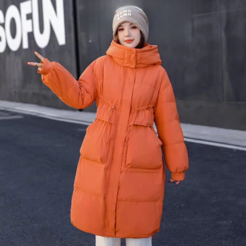 Warm Womens Orange Hooded Winter Puffer Coat on Luulla