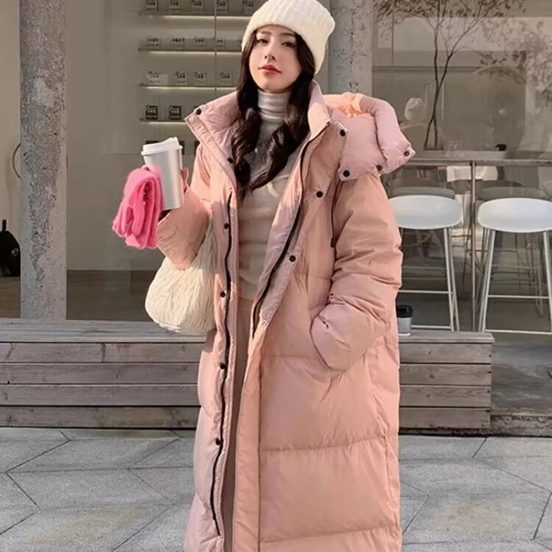 Cozy Longline Pink Hooded Winter Puffer Coat on Luulla