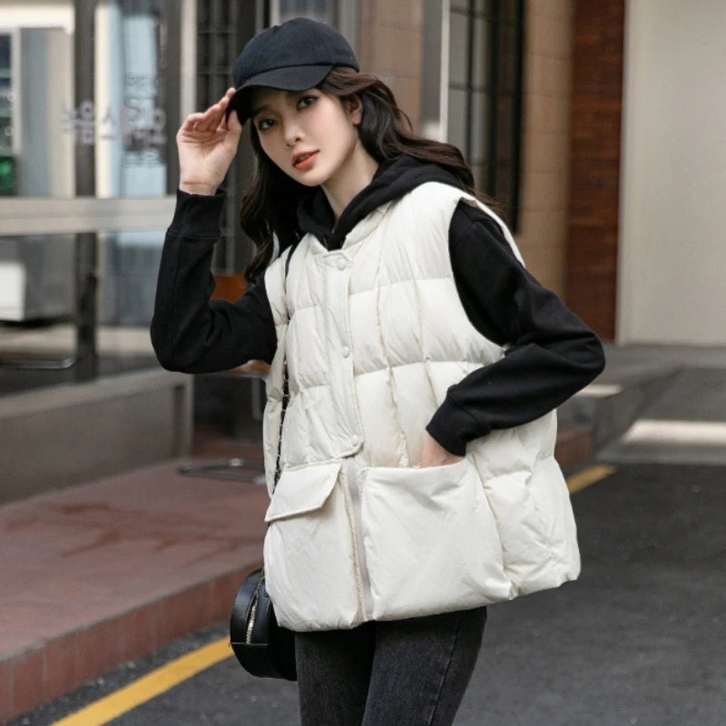 Womens Lightweight Hooded White Puffer Vest Jacket E on Luulla