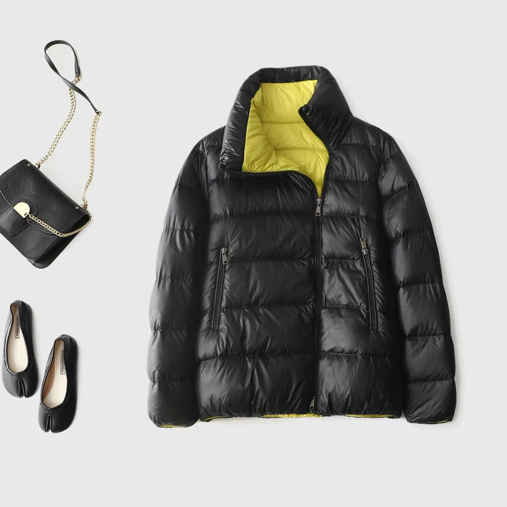 Black puffer jacket with yellow lining online