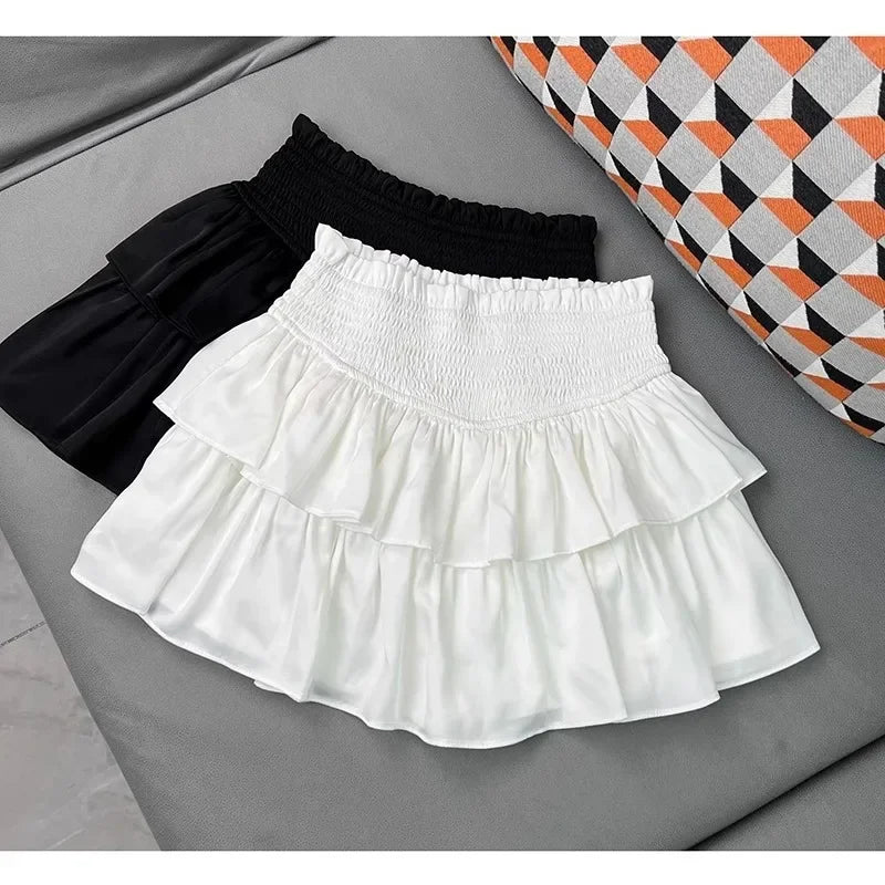 Mini Skirt Layered Elastic Skirt AIRY HOURGLASS】Sweet Tiered