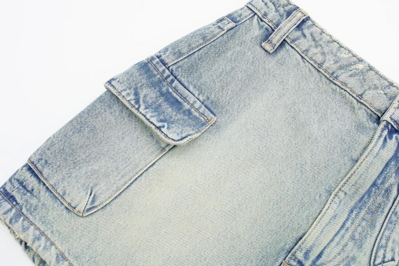 Multi-Color Casual Pocket Denim Mini Skirt