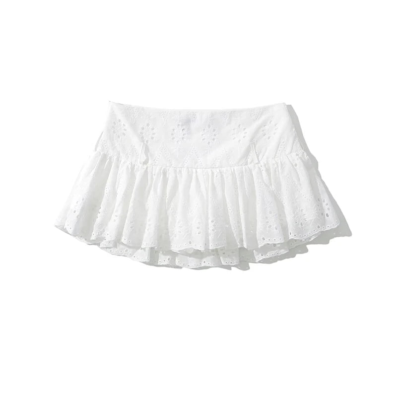 White Eyelet Ruffled Layered Mini Skirt Fashion on Luulla