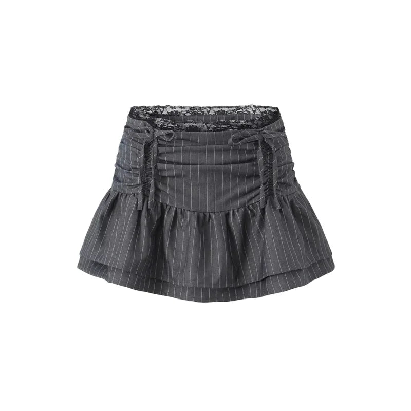 Chic Pinstripe Ruffle Skirt With Lace Accents on Luulla