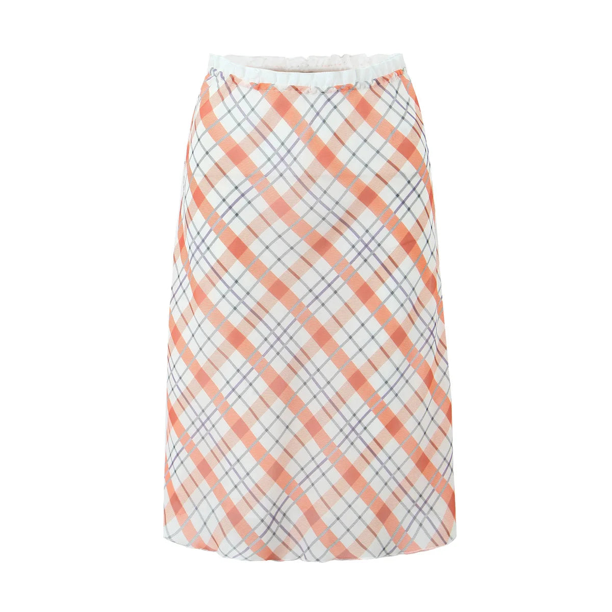 Plaid Midi Skirt with Pastel Orange Design