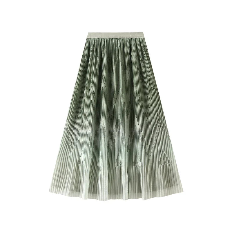 Chiffon Pleated Maxi Skirt Olive Green Chic
