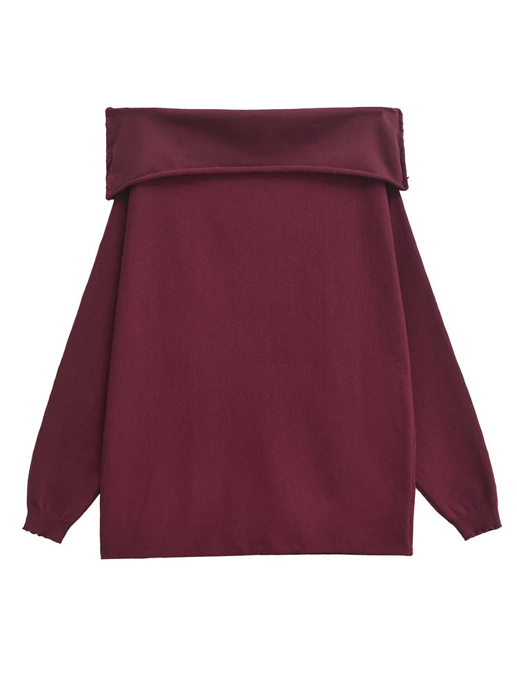 Cozy Off-shoulder Burgundy Knit Sweater Dress