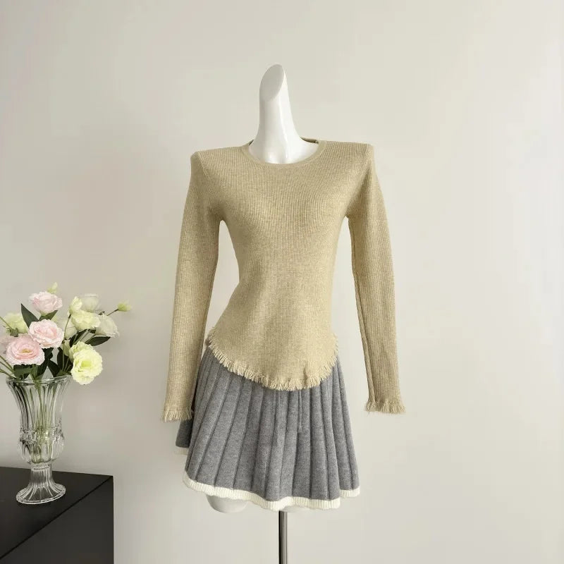 knitted dress with pleated skirt Pearl Zip Pleated Knit Dress