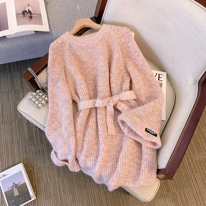 belted sweater dress Pretty in Pink Cable Knit Belted Sweater Dress – Mia Belle Girls main image 1