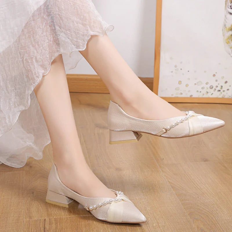 Pearl Adorned Low Heel Dress Shoes Womens on Luulla