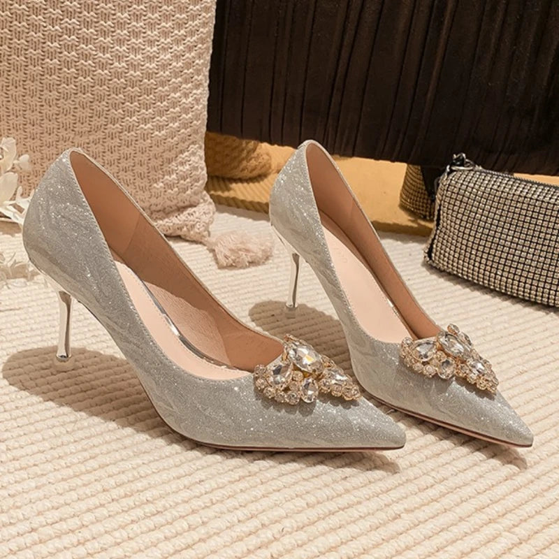 Sparkling Silver High Heels With Rhinestone Embellishments on Luulla