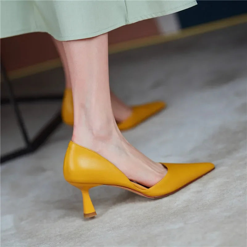 Mustard Yellow Pointed Toe Kitten Heel Pumps