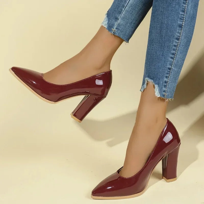 Burgundy Patent Leather High Heel Pumps