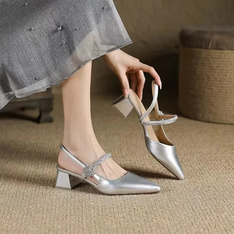 silver dress shoes with block heel Shiny Silver Block Heel Strappy Dress Shoes