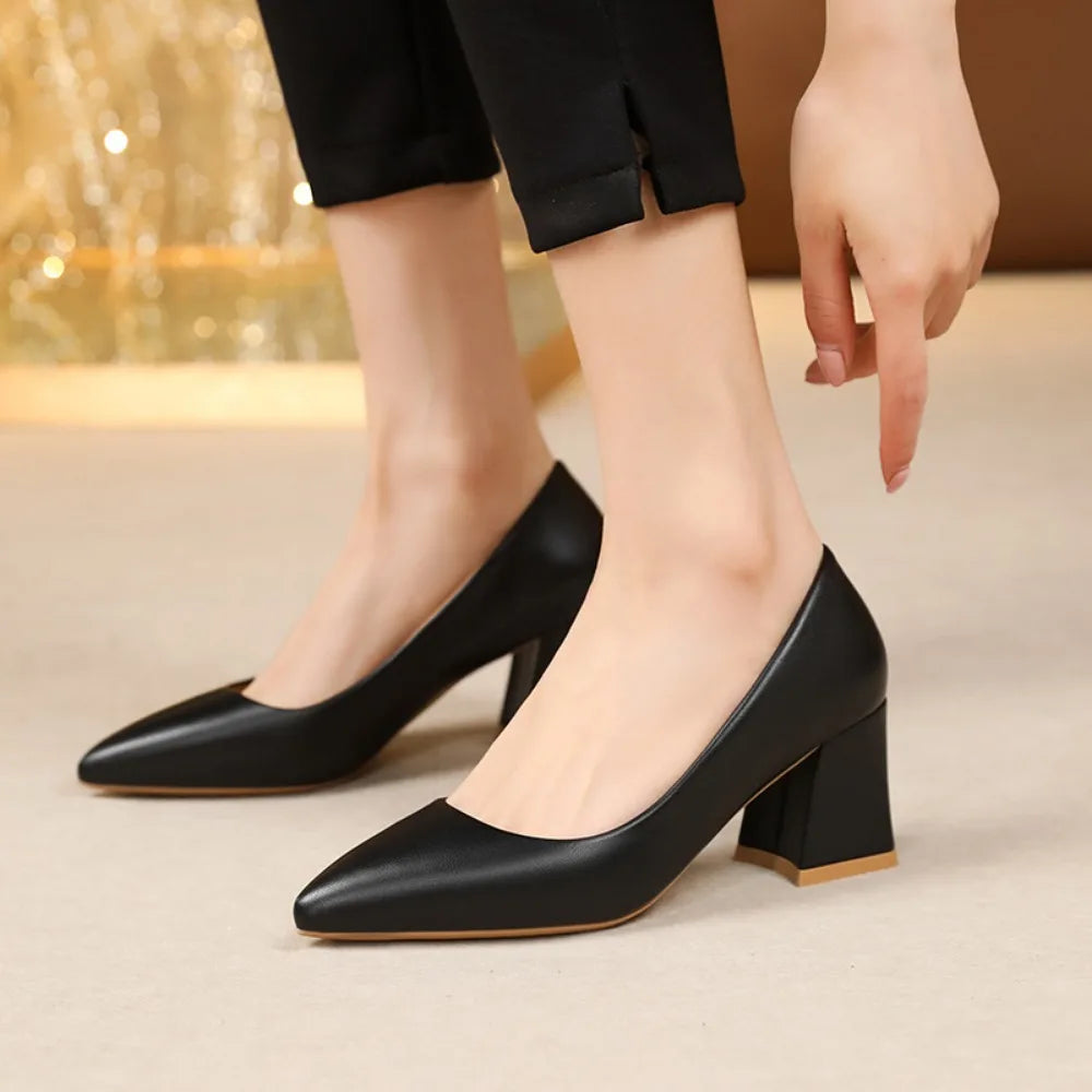 Black Block Heel Slip-on Office Shoes on Luulla