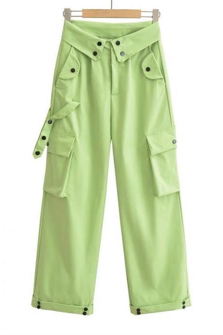 Trend Style Cuffed Pants Personality Street Casual Pants Summer Loose High-waisted Overalls Women